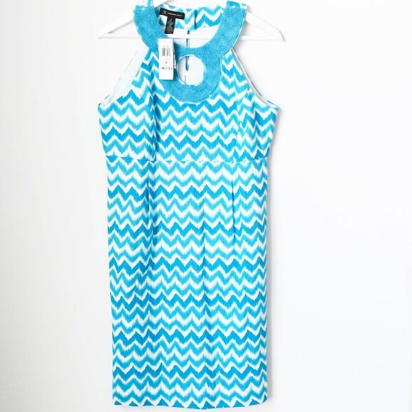INC International Concepts Dresses & Skirts - INC Blue Beaded Collar Sleeveless Chevron Dress - Size 10 - NWT